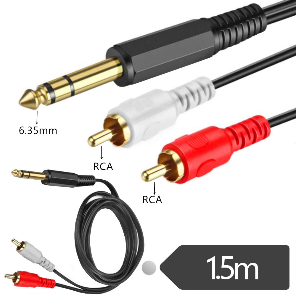 Gold Plated 6.35mm to 2 RCA Jack Male to Male Stereo Audio Cable 20cm/150cm AUX Line for Music Amplifier