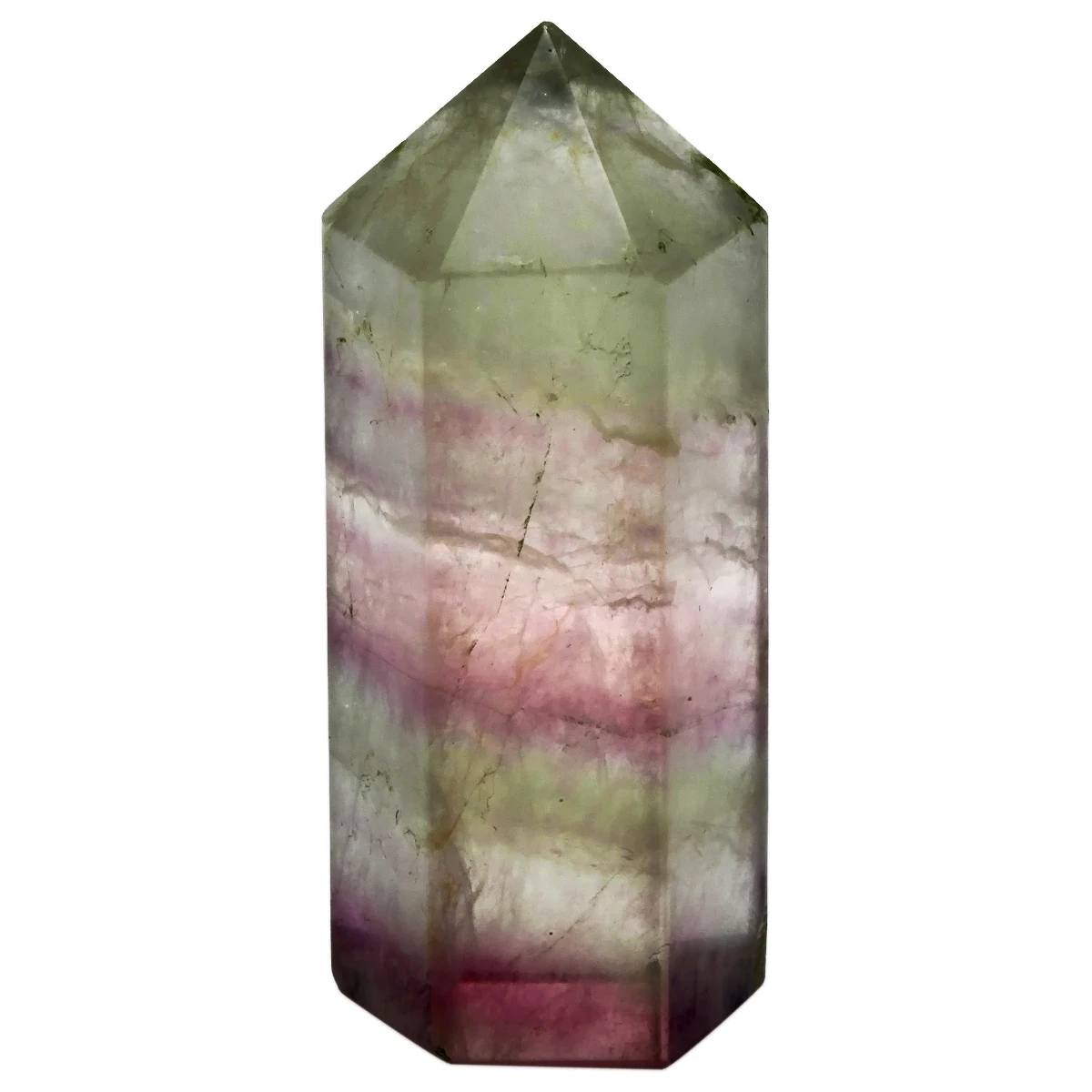 TUMBEELLUWA Healing Fluorite Hexagonal Point Wand Reiki Crystal Stone Treatment Stone For Chakra Balancing Room Decor