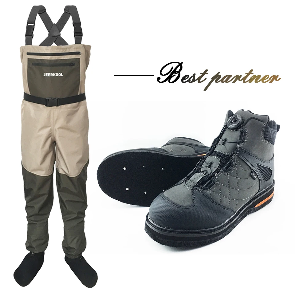 

Fly Fishing Self Lock Shoes & Pants Felt Sole With Nails Aqua Rocking Waders Clothing Set Wading Waterproof Suit Rock Sport