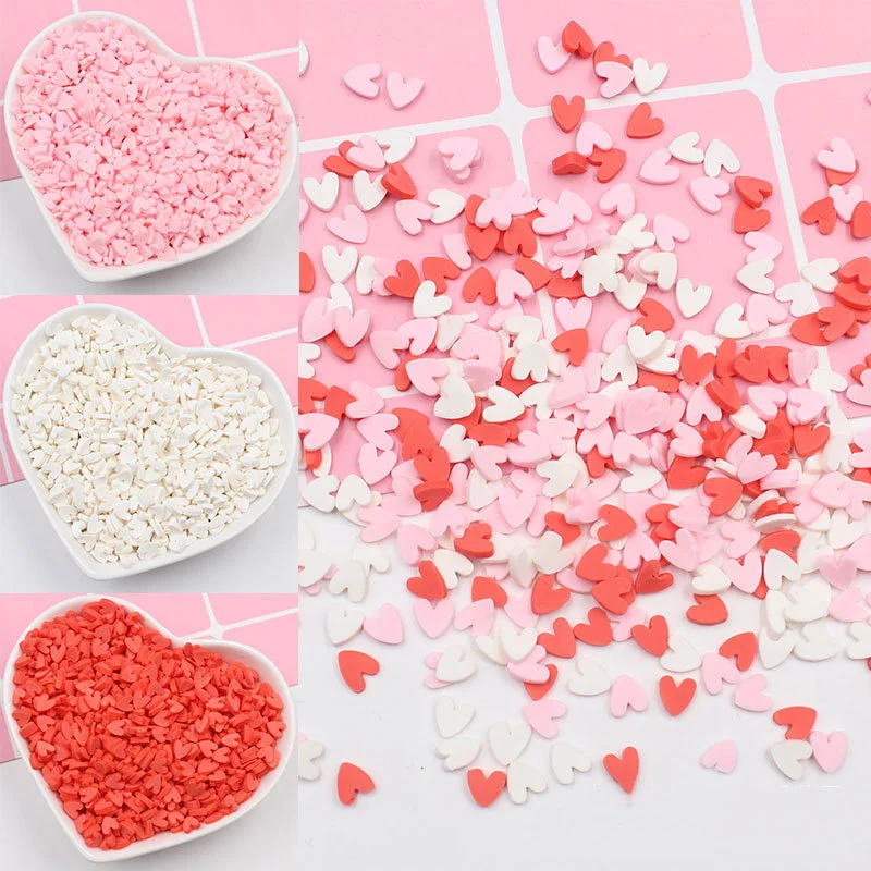 100g amor coração fatias de argila de polímero polvilhos para artesanato plástico klei pequenas partículas de lama diy decoração da arte do prego acessórios 5mm