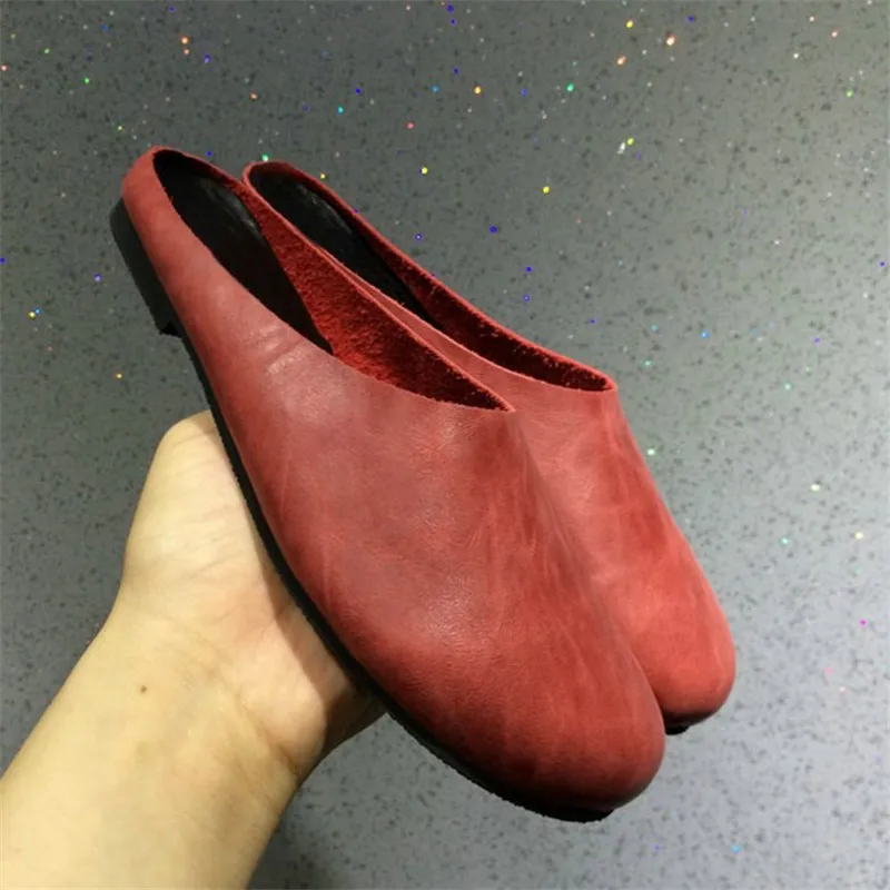 Women FLats Genuine Leather Slippers Sandals Spring Autumn Outside Non-slip Casual Soft Leather Flip Flops Woman Flat Shoes