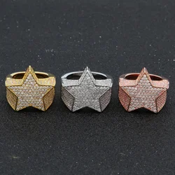 Ofertas Milangirl New Hip Hop Rock Five Star Pentagram Zirconia Rings for Men Women Wedding Party Luxury Jewelry