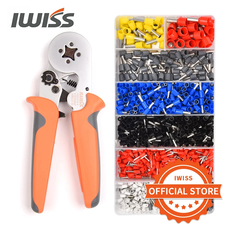 IWISS HSC8 6-4 Crimping Tool Kit Self-Adjustable Ratchet Ferrule Crimper Plier Set 1200 Pcs Wire Terminal Connectors Sleeves