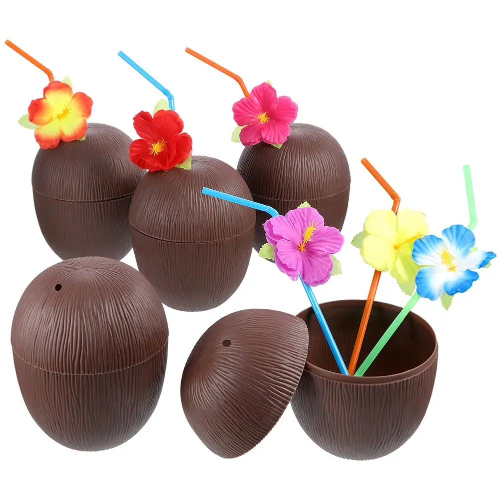 Plastic Hawaiian Beach Party Coconut Pineapple Drink Cup & Straw Decoration Drinking Straw for Party Birthday Decoration