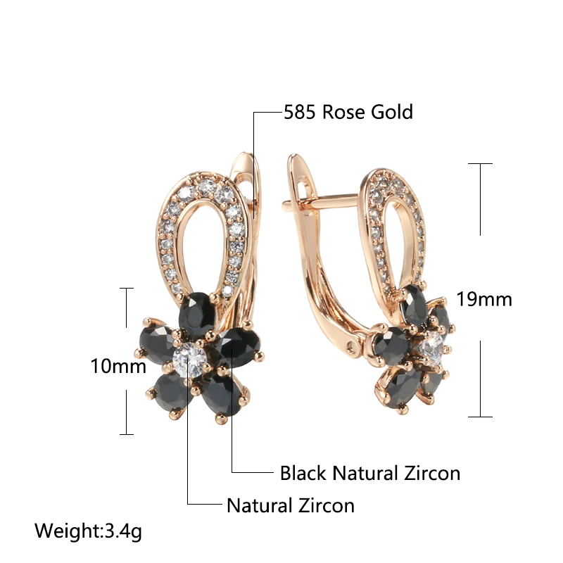 Kinel Luxury Hollow Flowers Women Earrings Black White Natural Zircon 585 Rose Gold Drop Earrings Bridal Wedding Fashion Jewelry