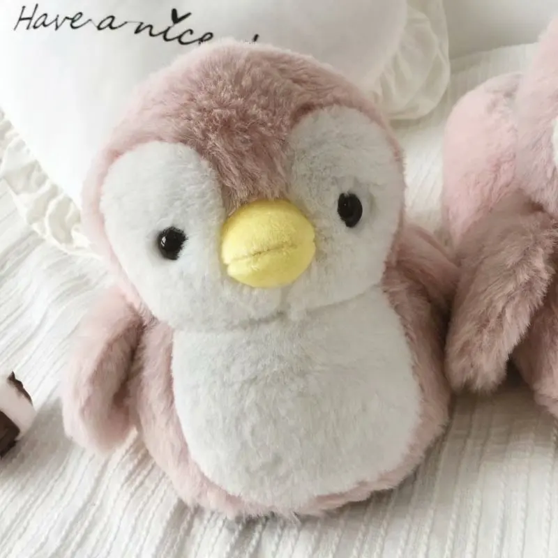 Kawaii pink penguin winter fur warm home slippers plush penguin doll home slippers cute and soft home animal shoes