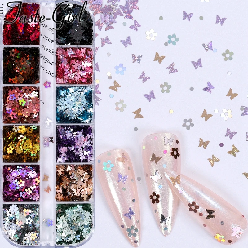 Butterfly Nail Sequins For Craft Flakes Glitters Paillette Nail Confetti For DIY Article Decor Filler Mirror Color Mixed Design