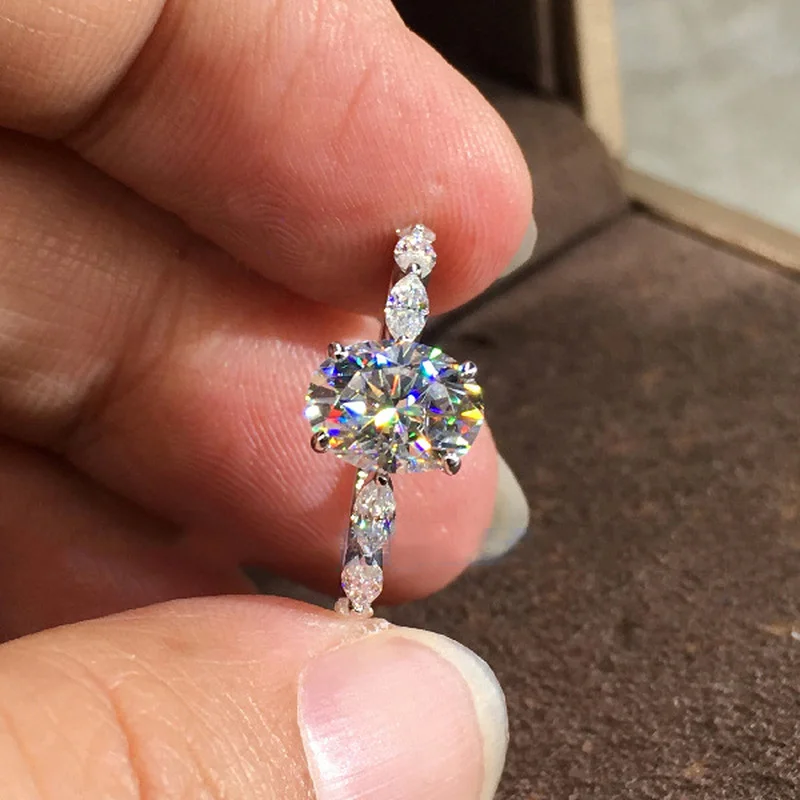 الطبيعية البيضاوي مويسانيتي الأحجار الكريمة الحقيقية 14K الذهب الأبيض والمجوهرات خاتم الخطوبة للنساء قناة إعداد Anillos دي Bizuteria الدائري
