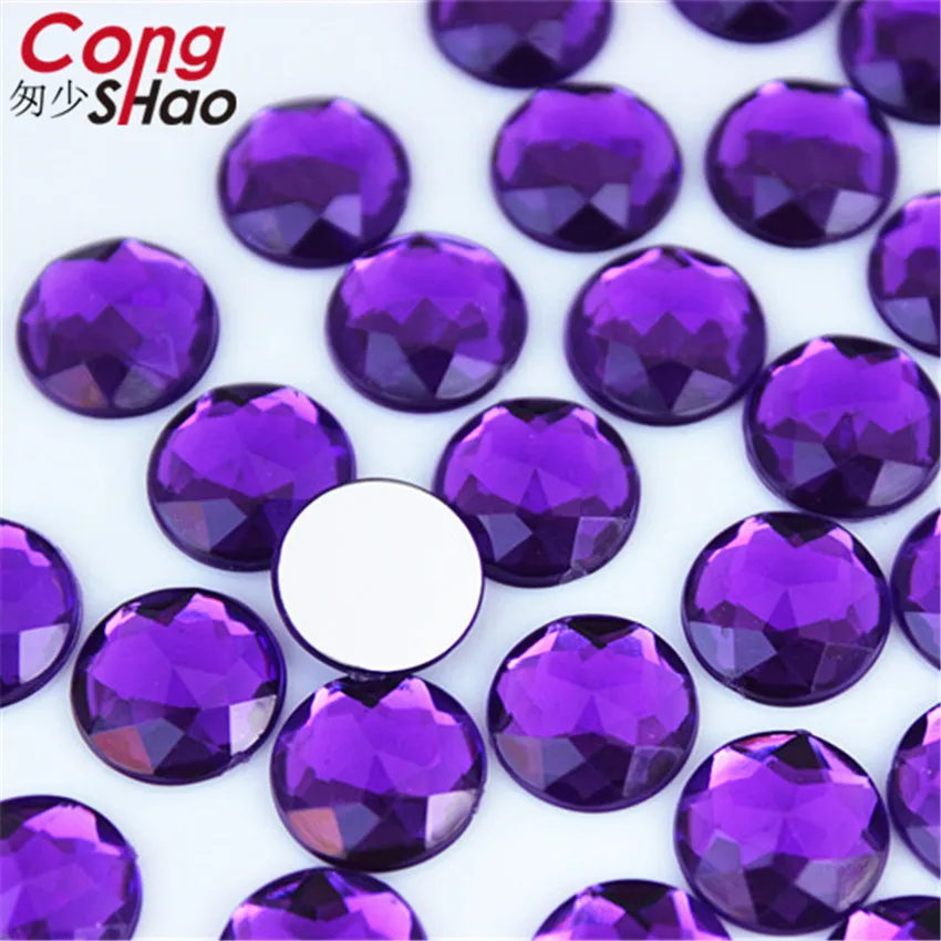 Cong Shao 100pcs 10mm Colorful Round Stones And Crystals Flatback Acrylic Rhinestone Trim Scrapbook Wedding Dress Button ZZ752