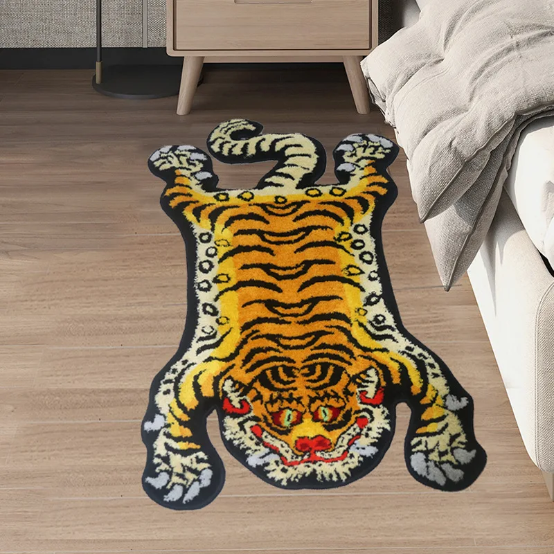 3D Tiger Rug Soft Animal Shape Tufting Carpet Children Room Plush Floor Mat Bathroom Non-slip Absorbent Bath Mat Bedside Carpet