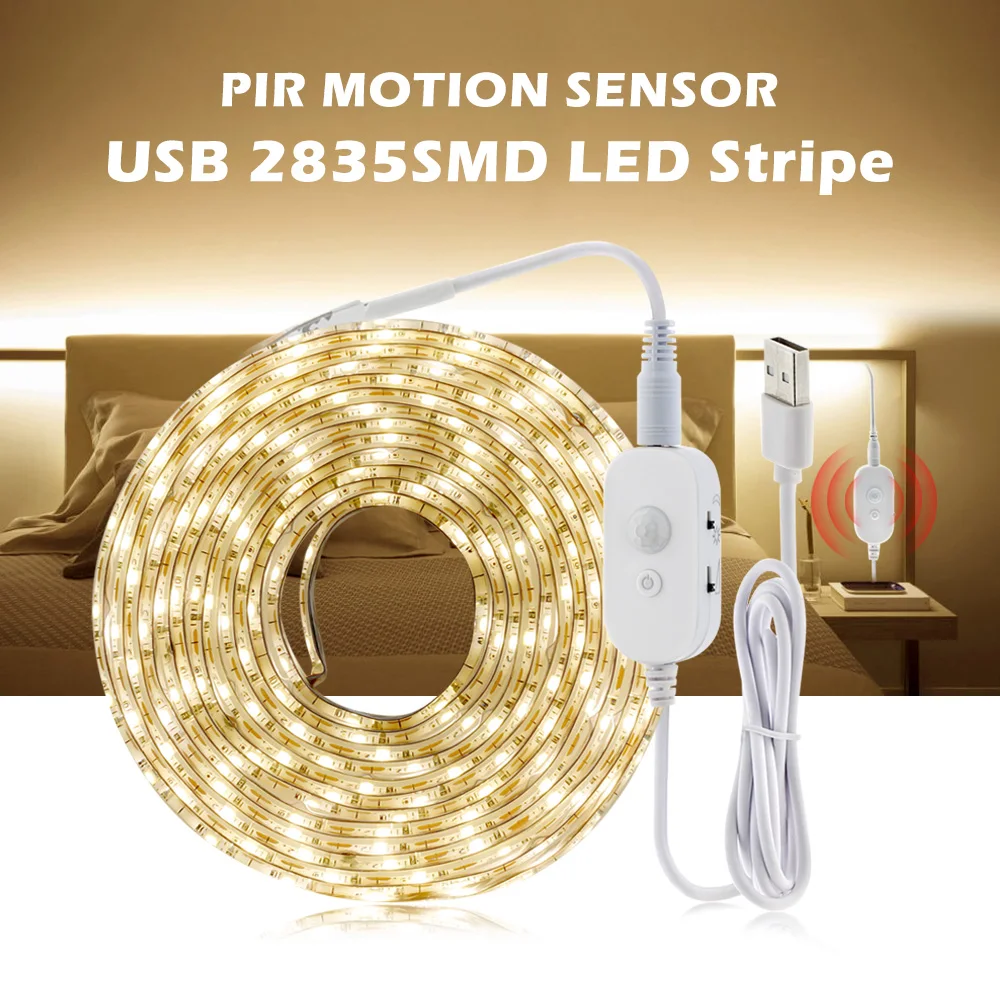 USB PIR Sensor LED Strip Motion Sensor LED Tape for DIY Under Bed Light Bedroom Washroom LED Night Light.