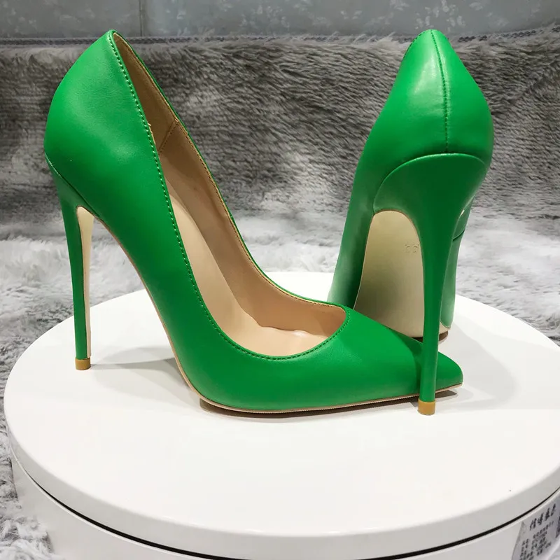 Tikicup Solid Green Women Pointy Toe High Heels 8/10/12cm Fashion Slip On Stilettos Ladies Formal Dress Shoes Customize Pumps