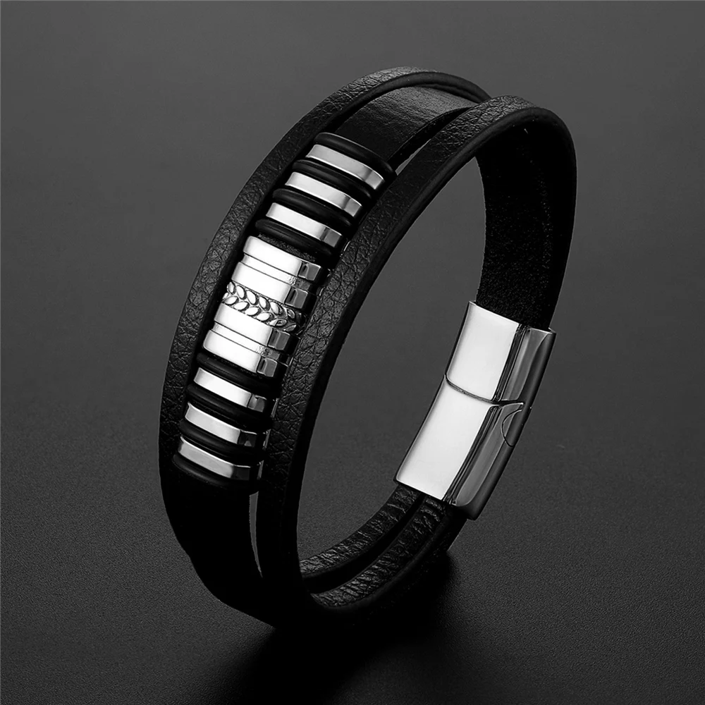 Moda modello irregolare forma moda uomo bracciale in pelle in acciaio inossidabile classico per ragazzi belli regalo di compleanno Pulseira