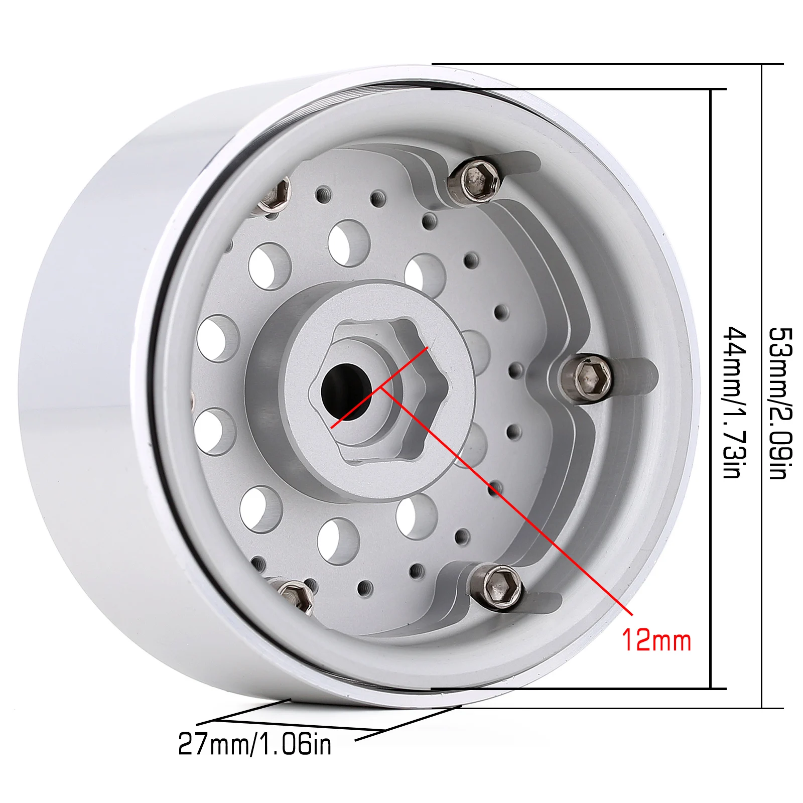 INJORA 4PCS Black/Silver 1.9 Aluminum Alloy Beadlock Wheel Rim for 1:10 RC Crawler Axial SCX10 90046 AXI03007 TRX4 Bronco