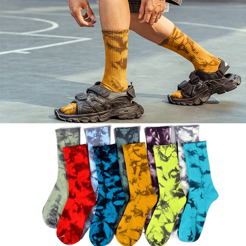 Calcetines Tie-dye para hombre y mujer, medias de tubo largo para monopatín europeo y americano, primavera y otoño