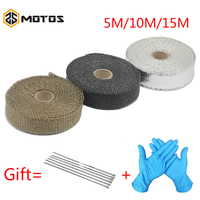 ZS MOTOS 5M/10M/15M Thermal Exhaust Header Pipe Tape Heat Insulating Wrap Tape Fireproof Cloth Roll With Durable Steel Ties Kit