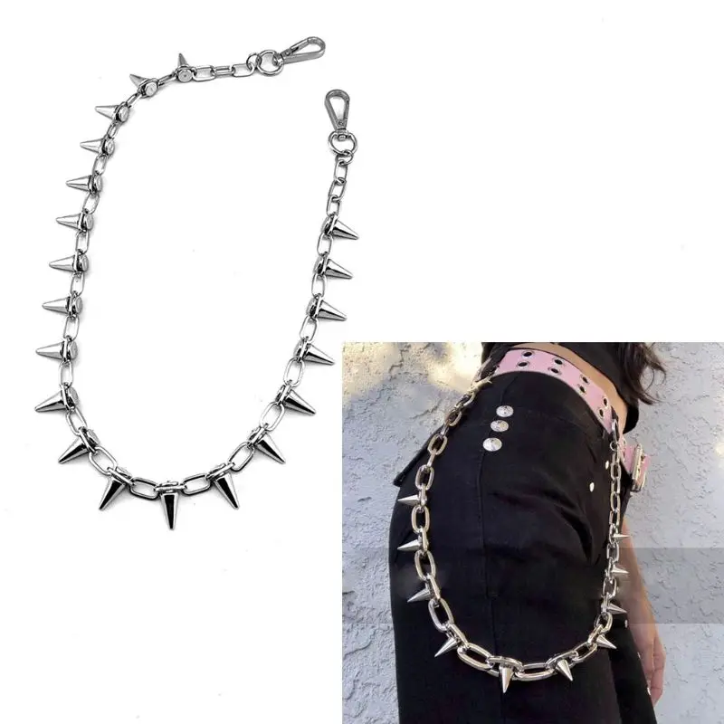 Punk Spike Jeans Decor Pants Chain Secure Travel Wallet Chain Heavy Duty Jeans Link Coil Leash Jewelry