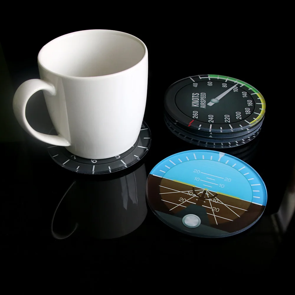Juego de 6 posavasos para instrumentos de avión, instrumentos de vuelo modernos, posavasos para cóctel, navegador, decor
