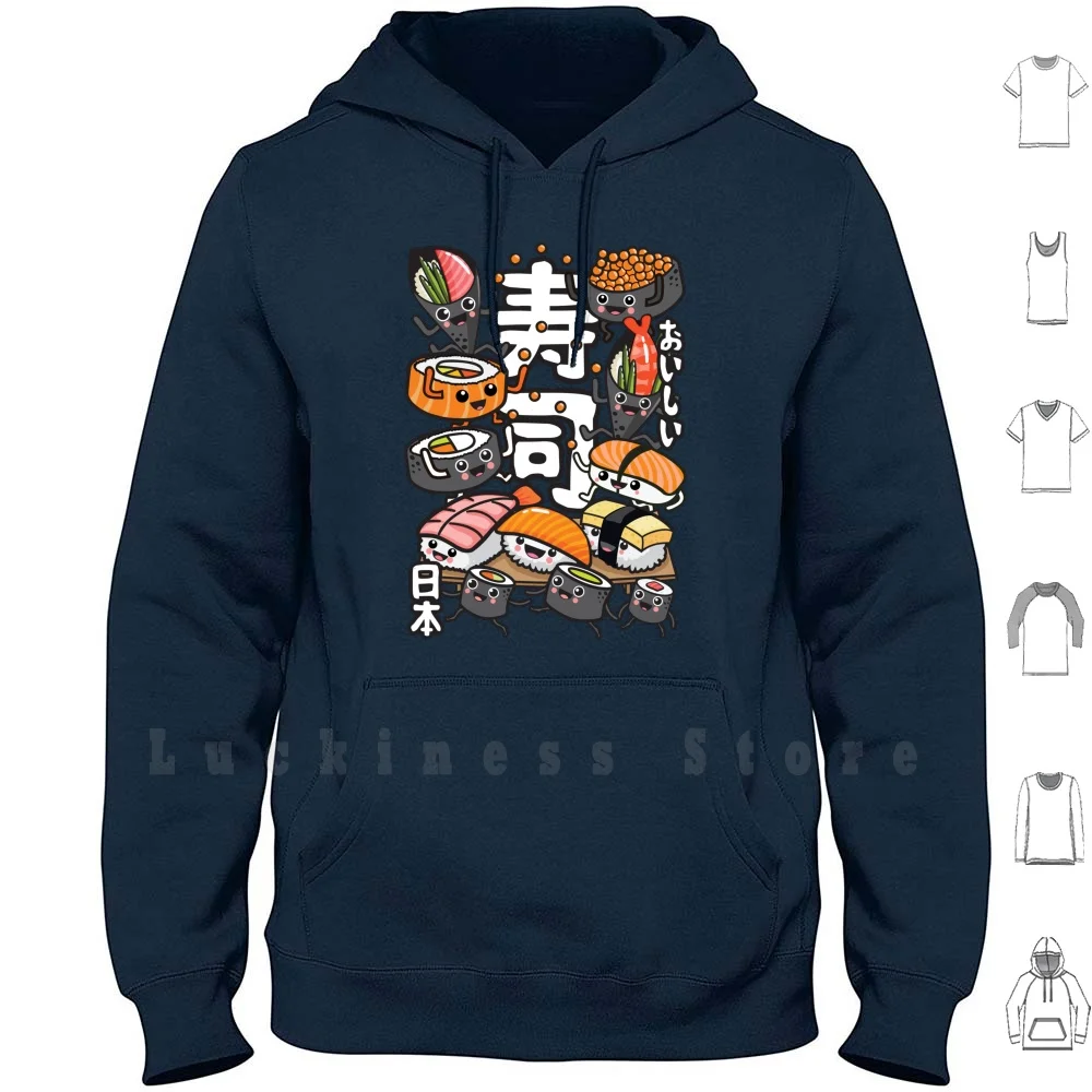 Sushi hoodies long sleeve Sushi Kawaii Food Japan Japanese Cute Tasty Delicious Cute Food Oishi Kanji Hiragana