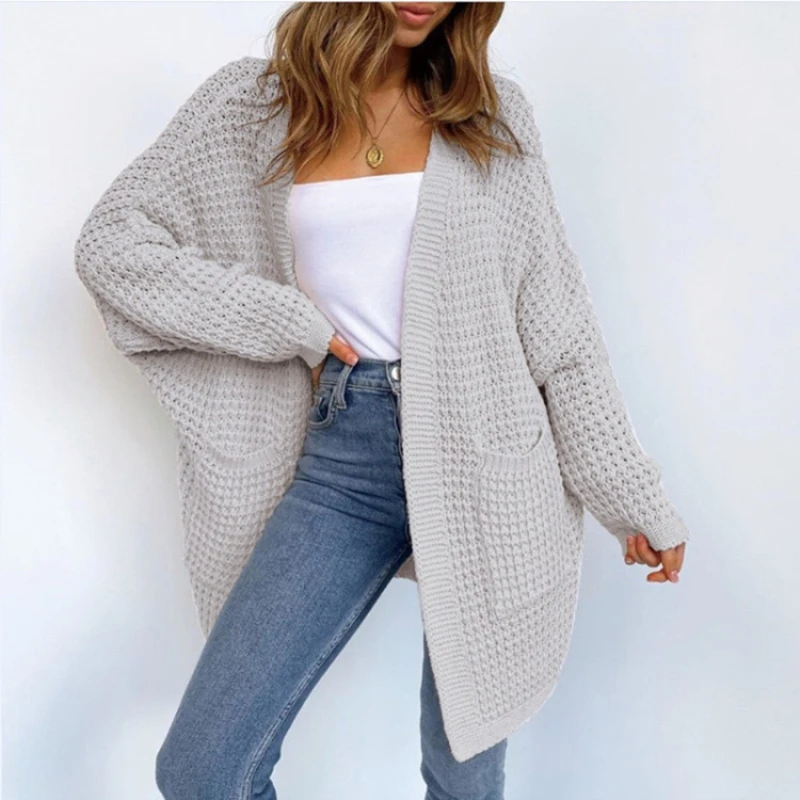 Long Cardigan Sweaters Women Autumn Winter Pockets Cardigan Long Sleeve Loose Knitted Coat Knitted Sweater Jumper