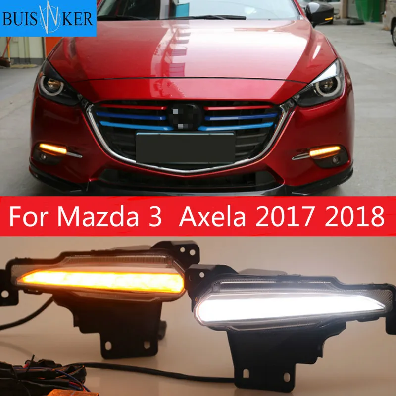 

Daytime Running Light For Mazda 3 Mazda3 Axela 2017 2018 LED DRL Fog lamp Daylight with yellow Signal style relay