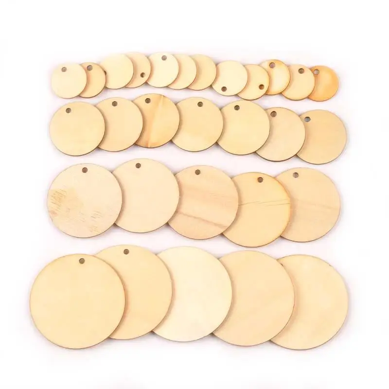 50pcs Round Pack Wooden 2cm 3cm 4cm 5cm Circles Natural Discs Blank Signs Crafts Wedding Party Gift Label Hang Tag Cards