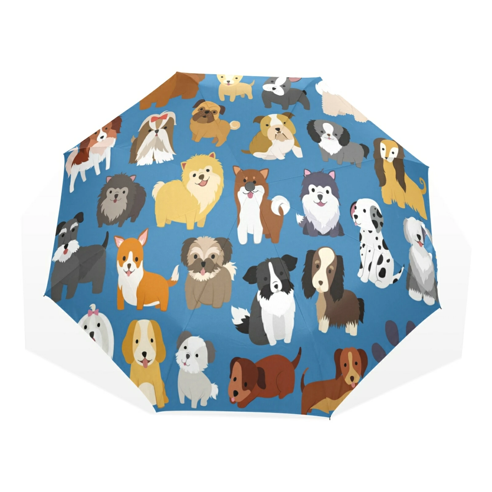 

Strong Windproof Animal Dog Family Print Umbrella Rain Women Anti-UV Three Folding Umbrella Non-automatic Inside Black Coating