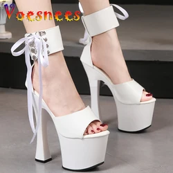 Lace-up Platform Women Shoes Summer Candy Color Walk Show Nightclub Pole Dance Sandals Sexy Open Toe Stripper Super High Heels