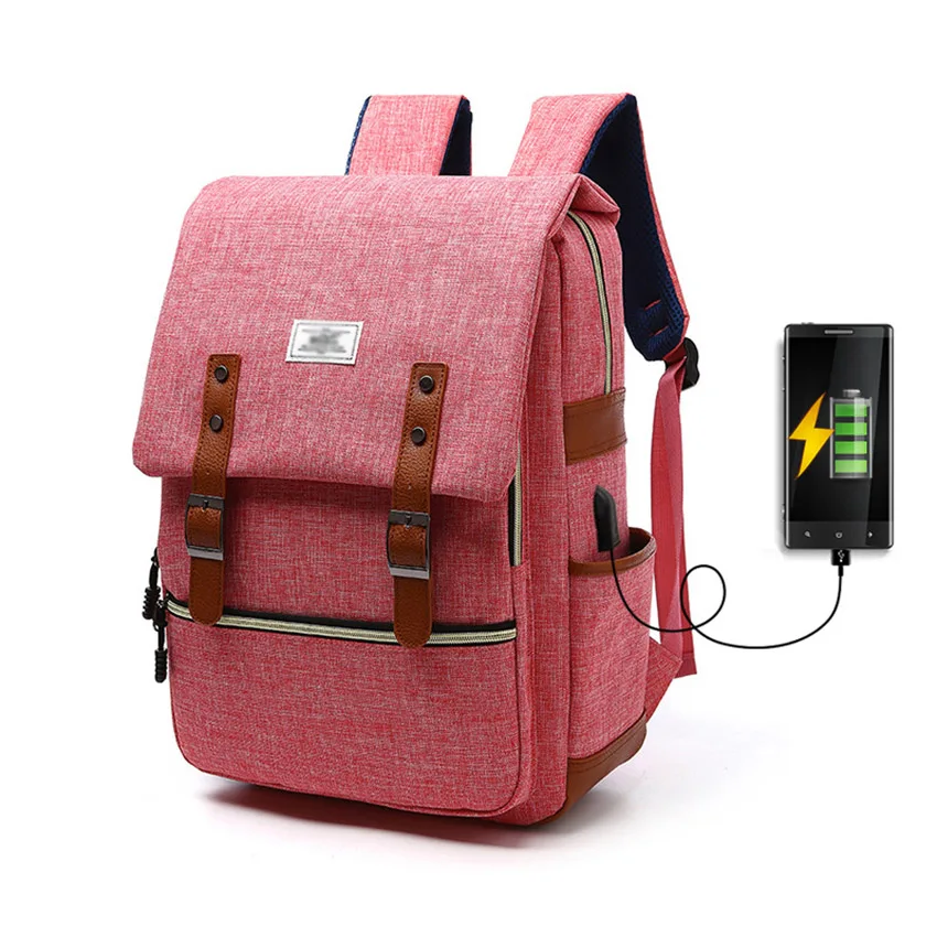 Vintage Laptop Backpack With USB Charging Port Lightweight School College Bag Rucksack Travel Leisure Bags