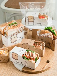 20pcs/lot Sandwich Packaging Box Takeaway Bento Disposable Carton Restaurant Egg Toast Bread Breakfast Sandwich Packaging Box