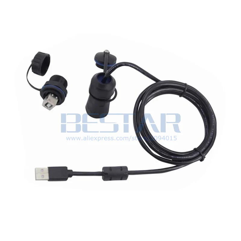 USB 2.0 Extension Cable IP68,อุตสาหกรรม USB ประเภท A หญิงประเภท B หญิงขั้วต่อปลั๊กป้องกันฝุ่นหมวก