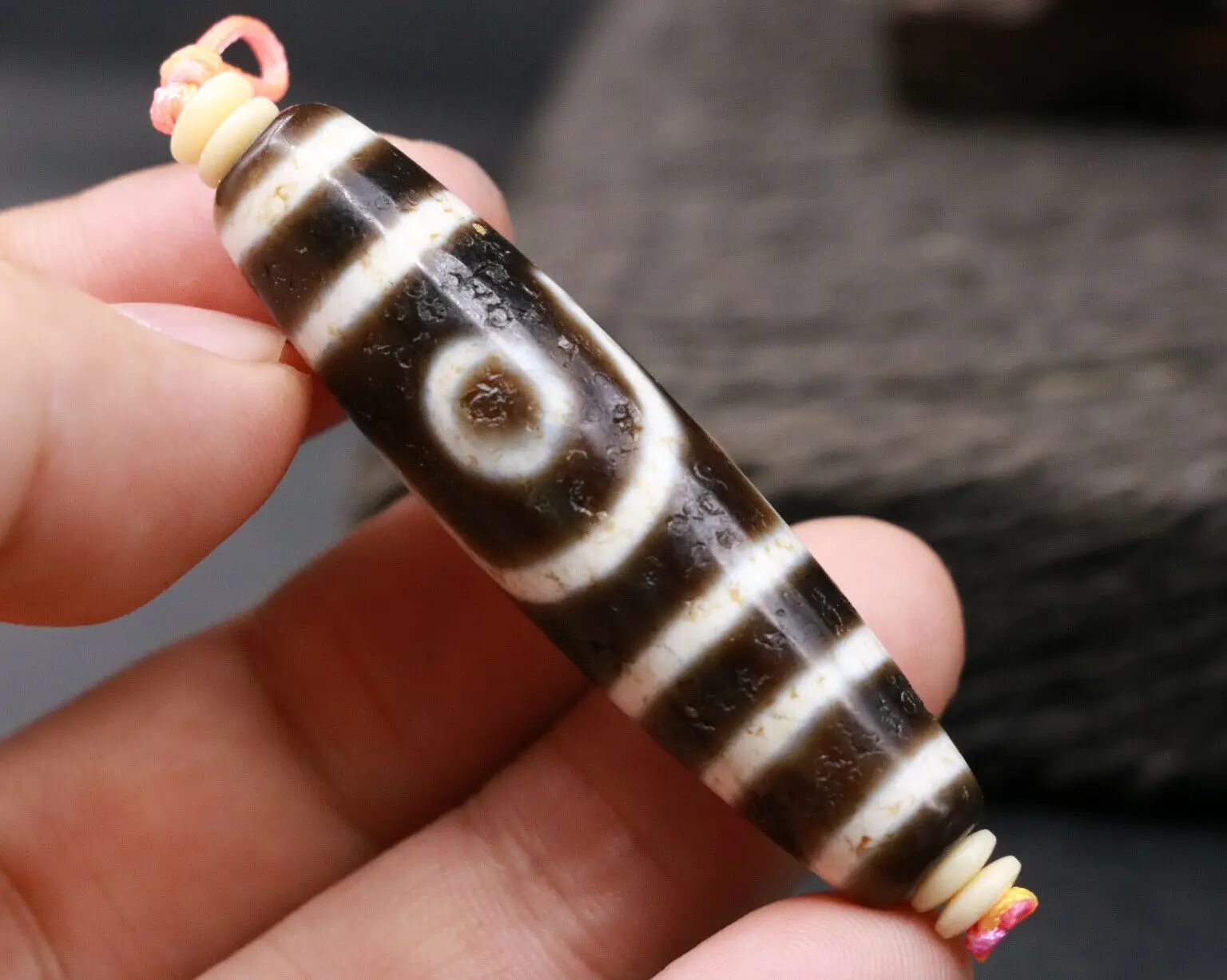 Treasure Magic LKbrother energy Tibetan Agate 5 lines 2 eye wealth Totem dZi Bead Pendant 55mm