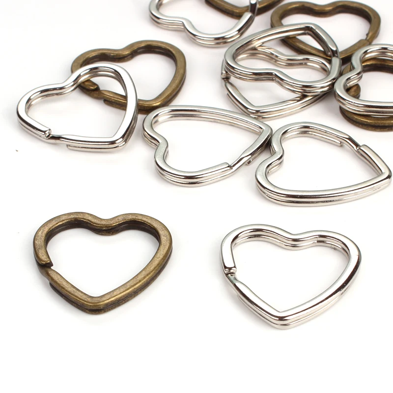 10pcs 32mm Metal Key Holder Split Rings Keyring Love Heart Rhodium Color Cute Keychain Keyfob Accessories Wholesale