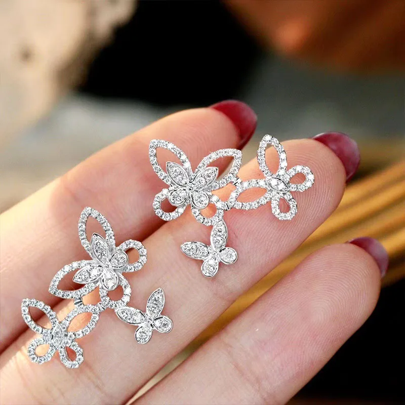 Huitan Chic Butterfly Earrings for Women Delicate Daily Wear Ear Accessories Birthday Gift Luxury Cubic Zirconia Jewelry