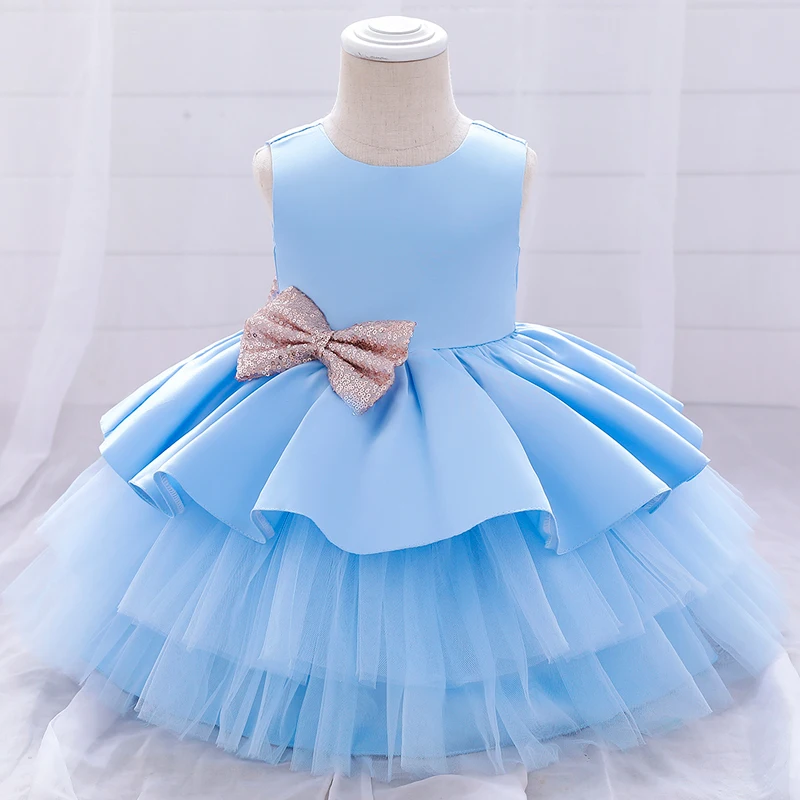 Summer Toddler Baby Girl Dress Baptism Big Bow Costume For Kids 1 Year Birthday Party Wedding Evening Clothes Tutu Fluffy Gown