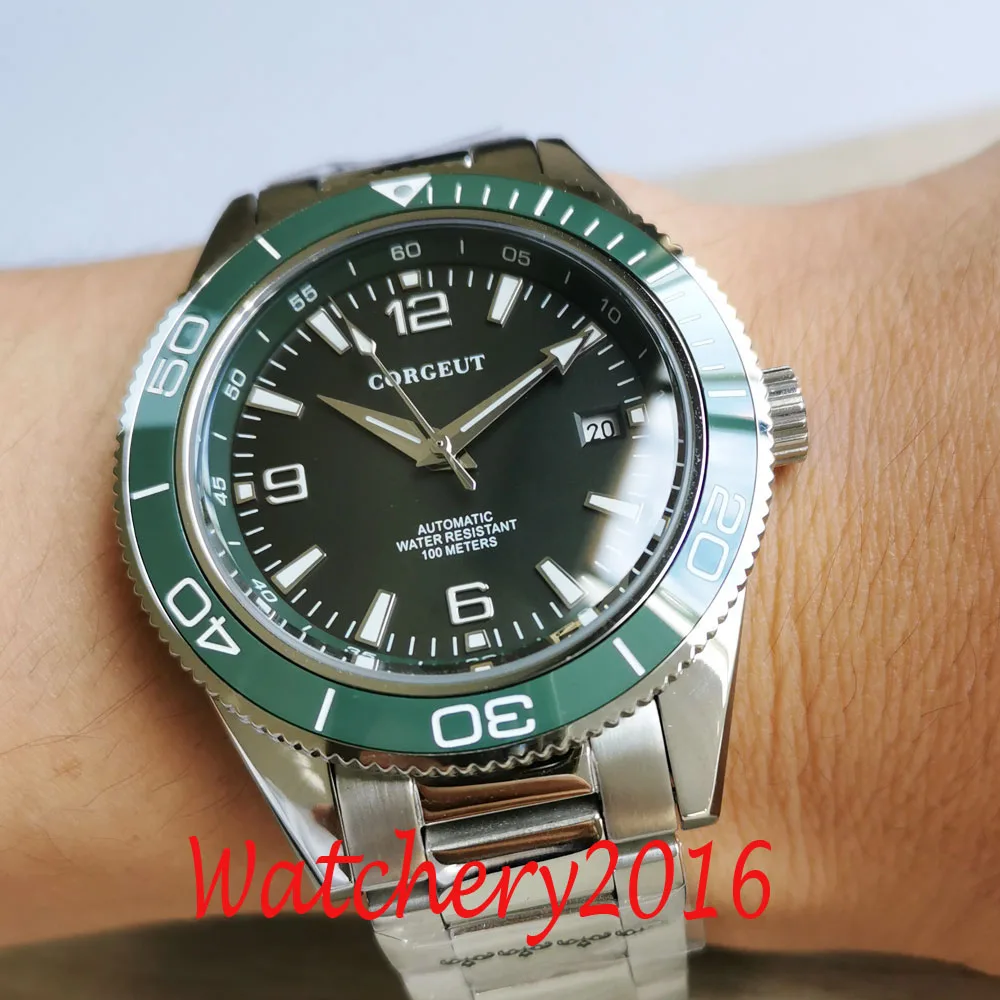 41mm CORGUET Green dial ceramic bezel sapphire glass miyota Automatic mens Watch