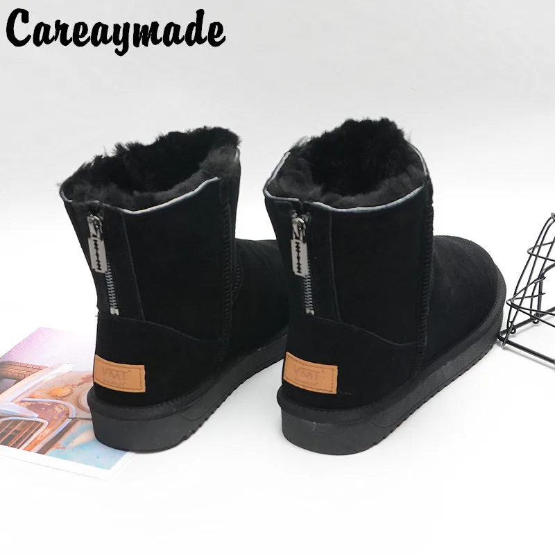 

Careaymade-Genuine leather Snow Boots Men's warm short and medium boots leather waterproof anti-skid zipper winter cotton shoes