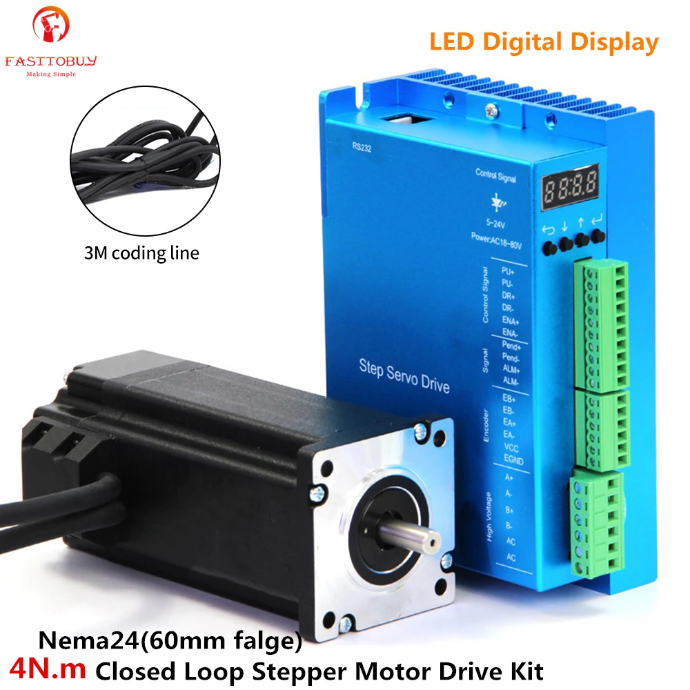 

LED Digital Display NEMA24 4N.m Closed-Loop Stepper Motor + Drive Position & Speed Control Mode for CNC Automated Equipment