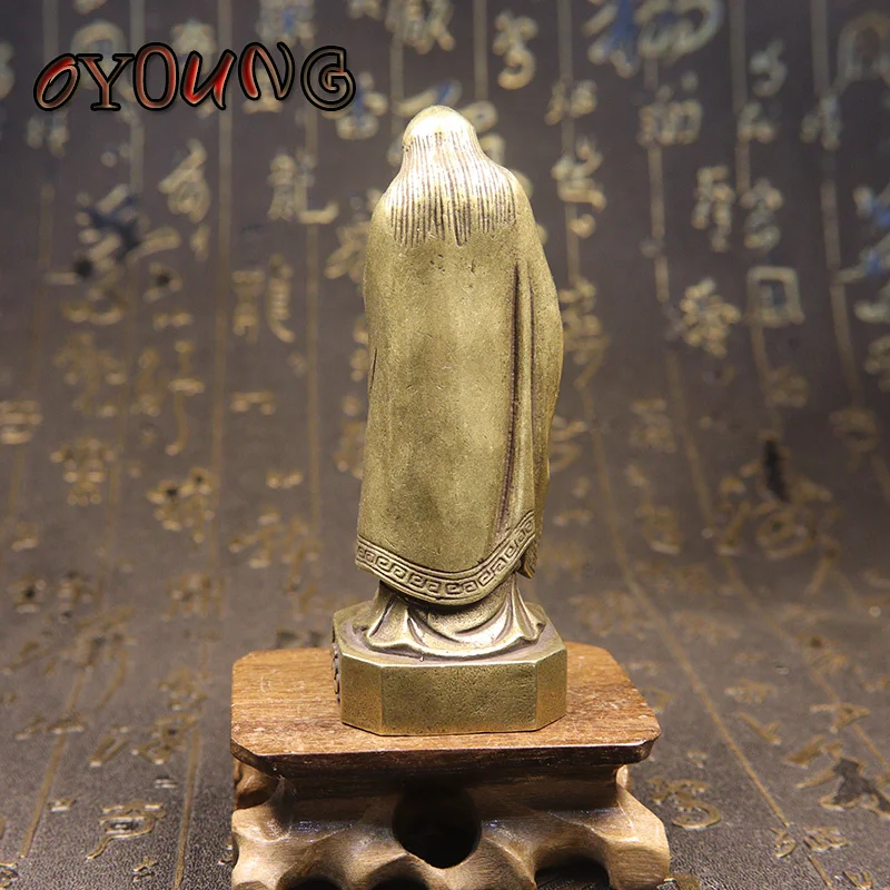 Antique Bronze Chinese Taoist Founder Lao Zi Figurines Vintage Copper Buddha Lao-Tzu Statue Decors Home Desk Decorations Crafts