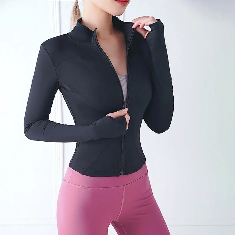 

Yoga Crop Top Suit Women's Fitness Coat Tight Running Zipper Cardigan Long Sleeve Sports Spring Summer Mujer Camisetas