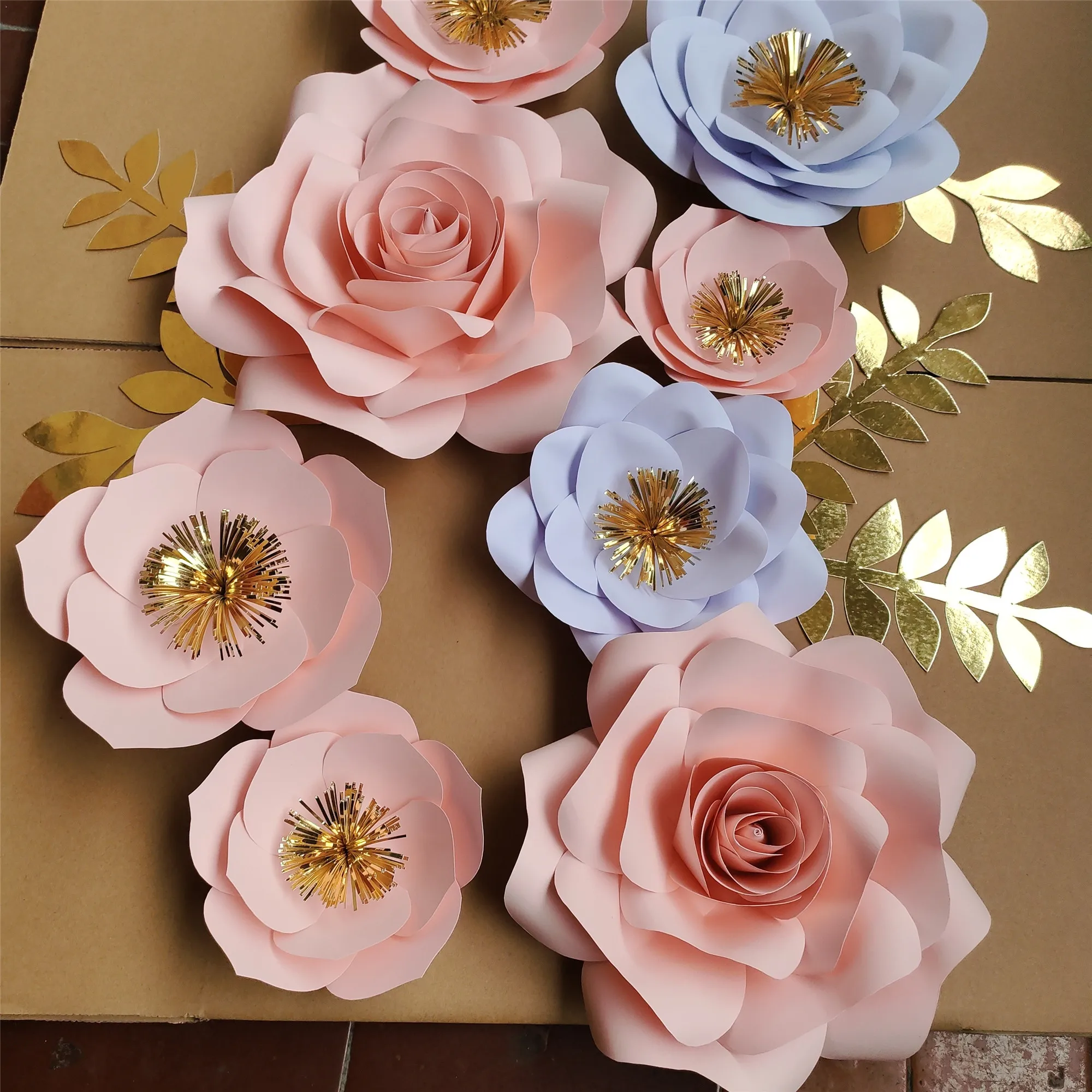 Wedding handiwork three-dimensional paper flowers 8 +12 leaves background wall decoration party window supplies