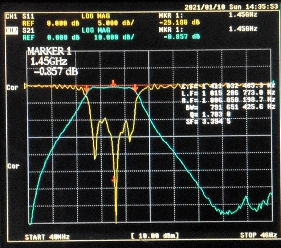 1050-1750MHz LC discrete component bandpass filter, small volume, SMA interface