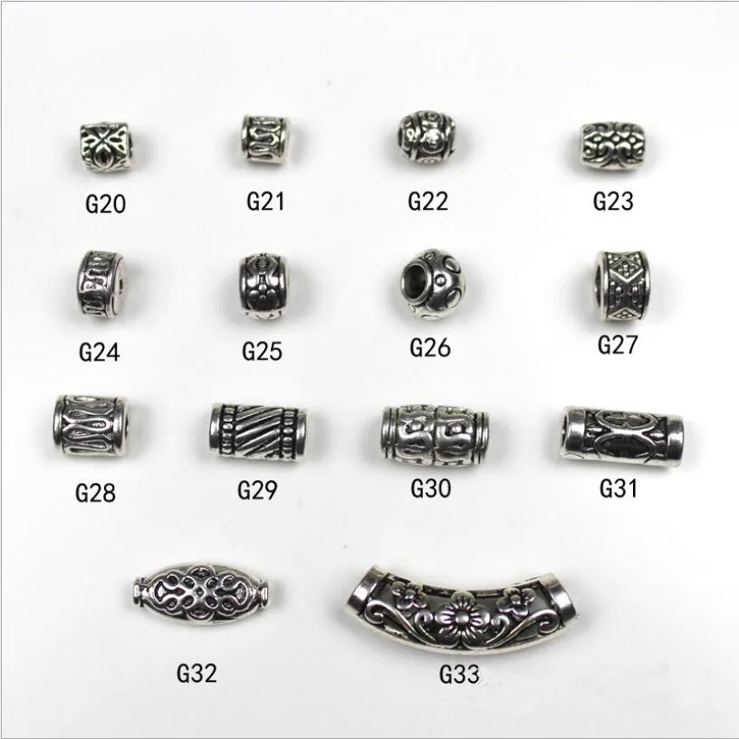 10pcs Tibetan Silver Carved Tube Spacer Beads Charms Big Hole Spacer Beads Charms Pendants For  Bracelets Jewelry Making