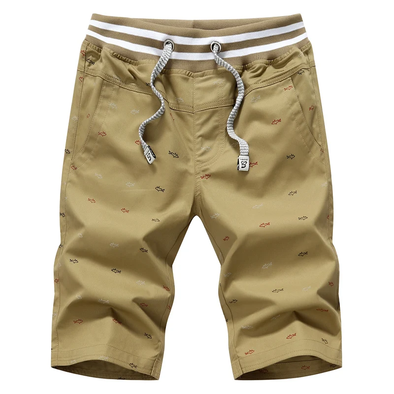 

Summer men's solid color printed shorts, fashion casual large size elastic waist shorts, summer loose breathable beach shorts