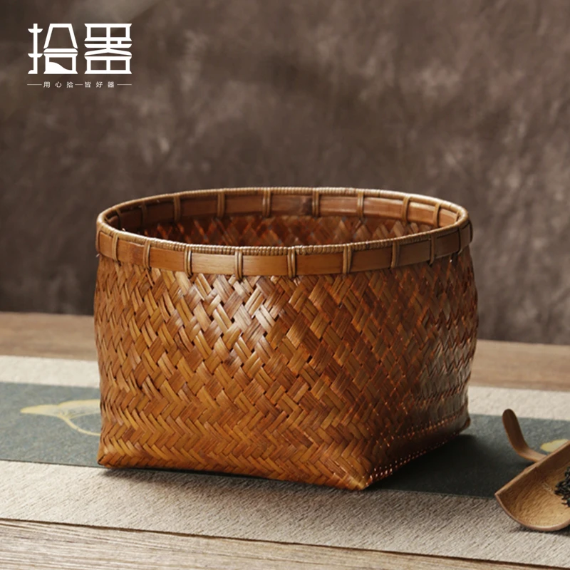 

Hand made bamboo woven storage basket tabletop finishing tea ceremony storage box basket tea set tray Antique bamboo fruit baske