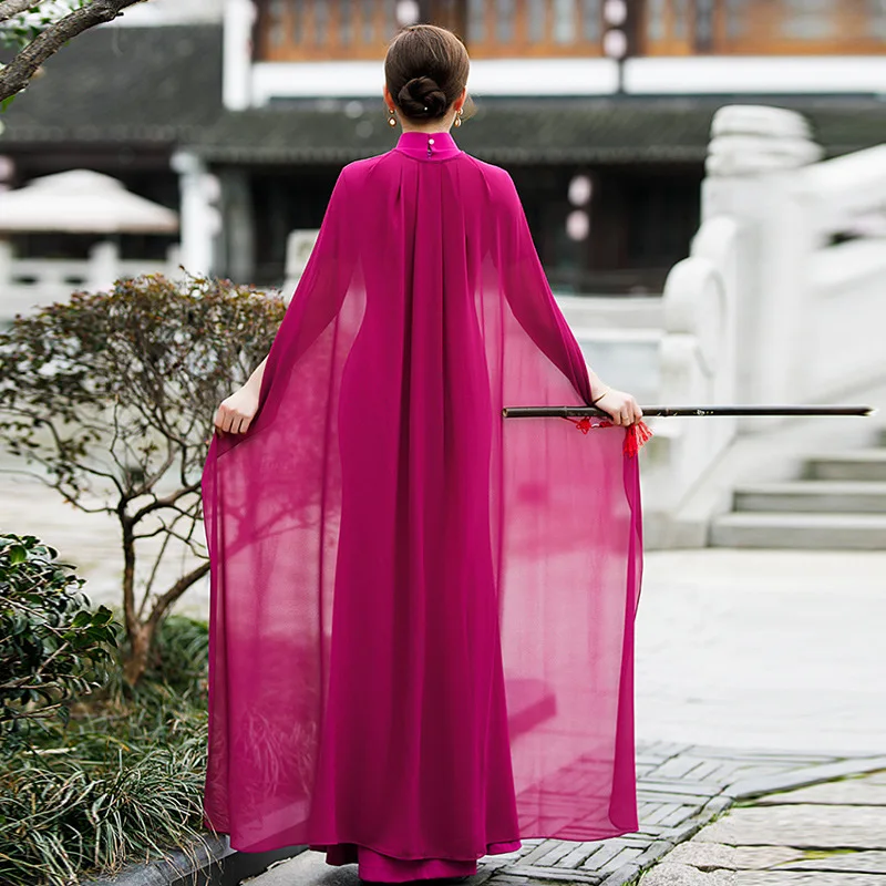 Robe de soirée traditionnelle chinoise en Satin, grande taille 3XL-5XL, Cheongsam Sexy longue châle Qipao, col Mandarin