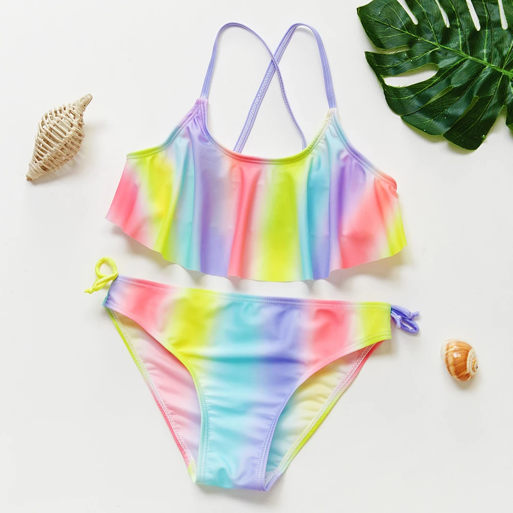 3-14Y Kids Swimwear Bikini for girls two pieces Girls Swimwear Rainbow Girls Swimming outfit Children Swimwear Bathing suit