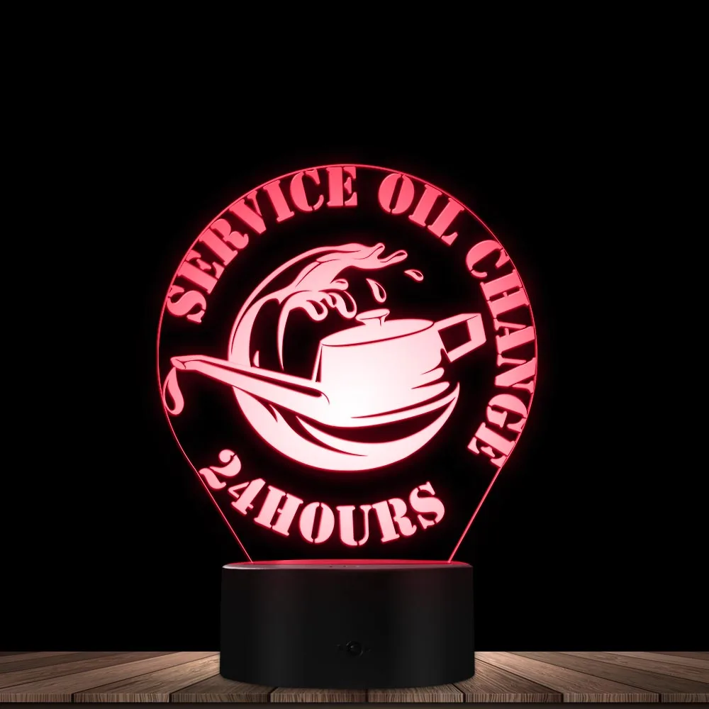 Car Oil Change Service Station  Business logo Table Lamp Repair Shop Refueling of Petrol 3D Optical illusion Novelty Night Light