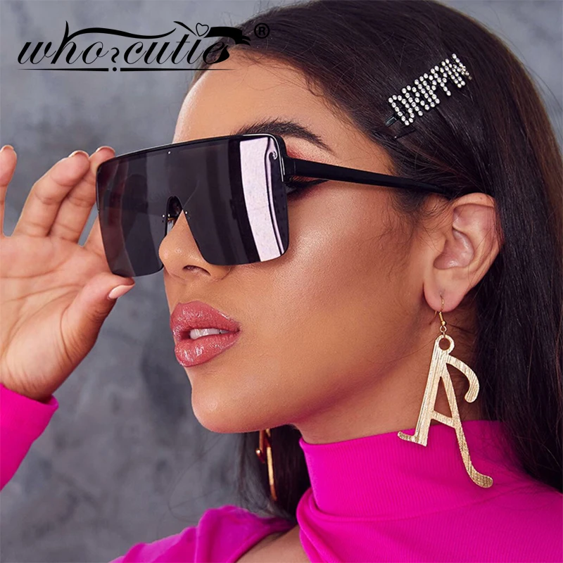 Oversized Flat Top Sunglasses Women 2021 Brand Design Retro Vintage Square Half Frame One Piece Red Sun Glasses Gray Shades S421