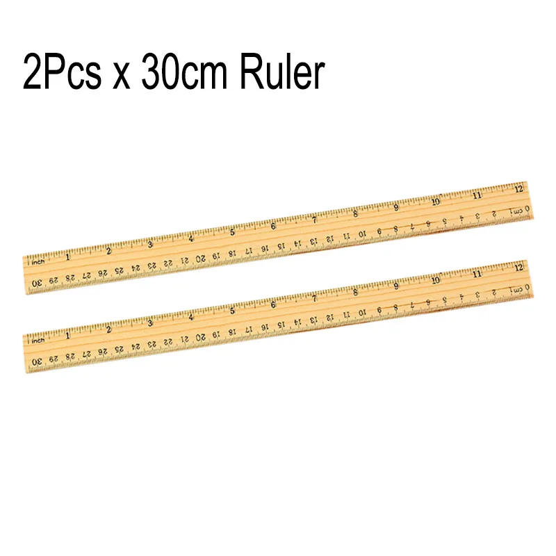 2Pcs Wooden Straight Ruler Double Side Scale CM Inch Office School Measuring Tool Stationery Photography Props 15CM 20CM 30CM